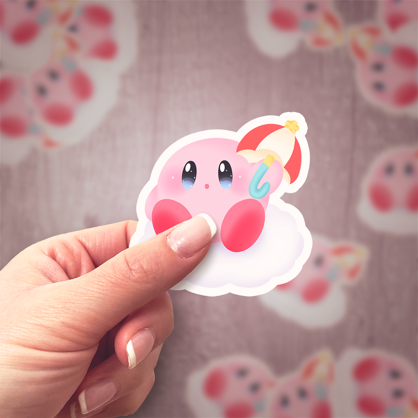 Holographic Kirby Umbrella Vinyl Sticker